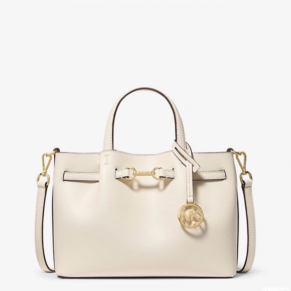 Michael Kors Handbags - MICHAEL KORS Carson Small Pebbled Leather Satchel cream color gold accent nwt